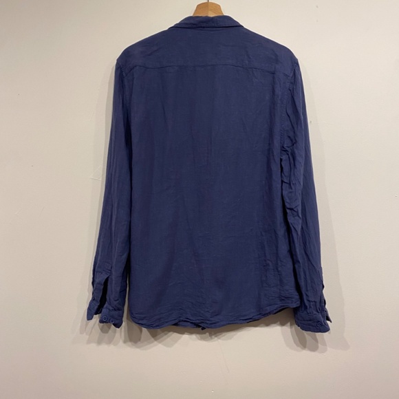 Onia Navy Blue Linen Blend Long Sleeve Button Down Shirt Size Large - Picture 3 of 4